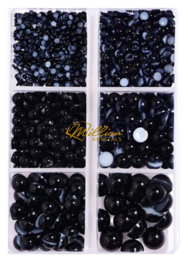 Black Flatback Faux Half Round Pearls - Multi-Size - 1200 Half Round Pearls