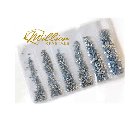 Blue Opal Glass Flatback Rhinestones Non Hotfix Multi-Sized Pack SS04 - SS12 (1.6mm-3.0mm) - 1580 Rhinestones