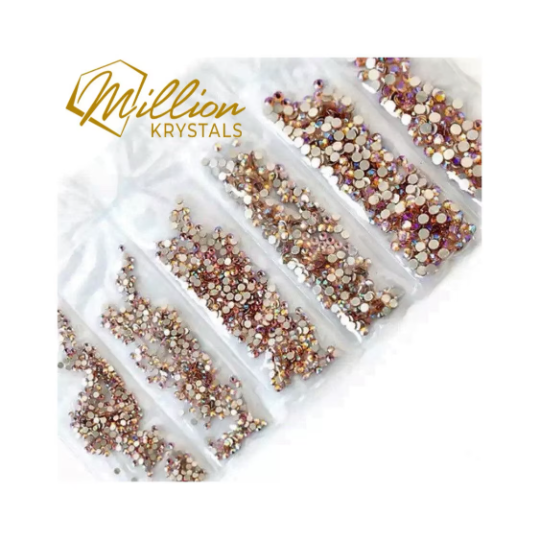 Champagne AB Glass Flatback Non Hotfix Rhinestones Multi-Sizes  SS04 - SS12 (1.6mm-3.0mm) 1580 Rhinestones